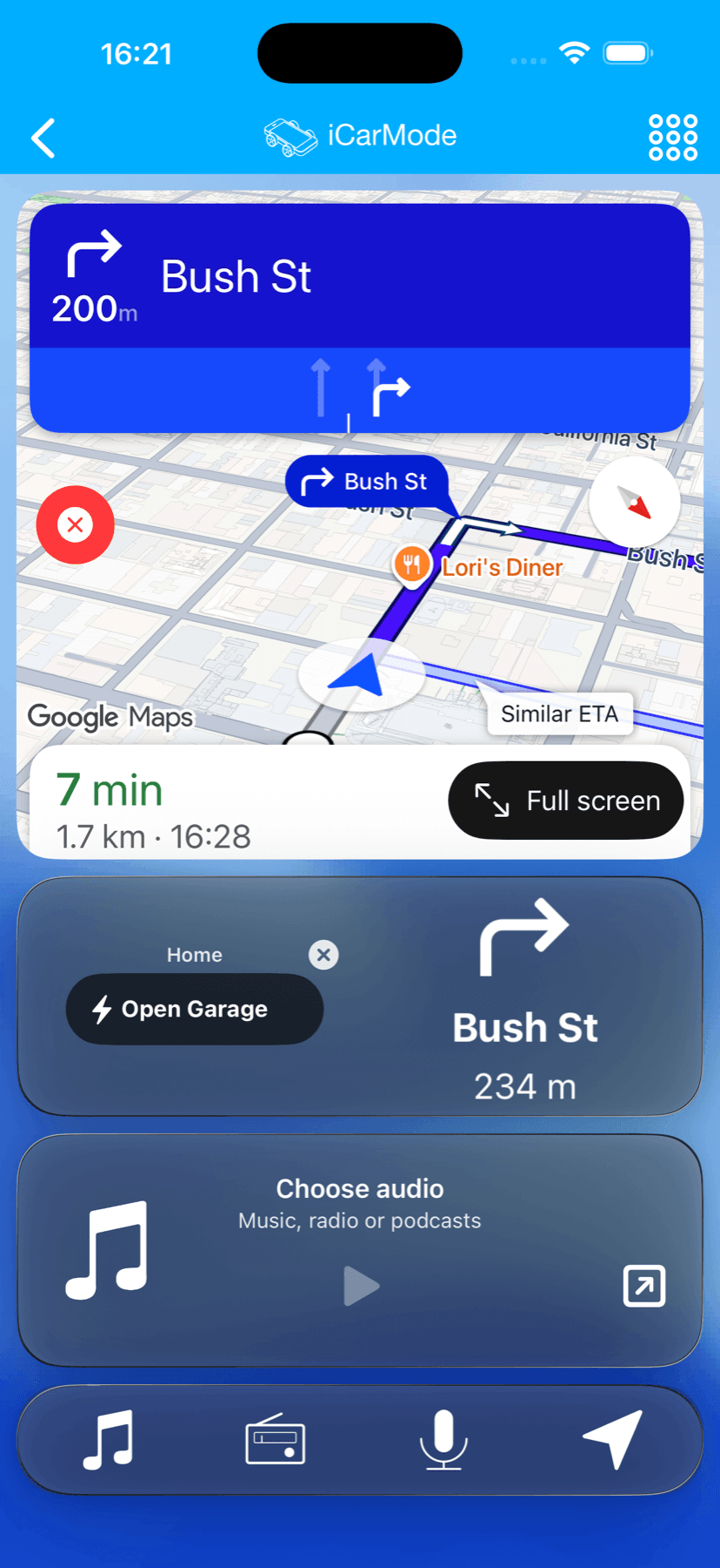 iCarMode navigation dashboard in portrait