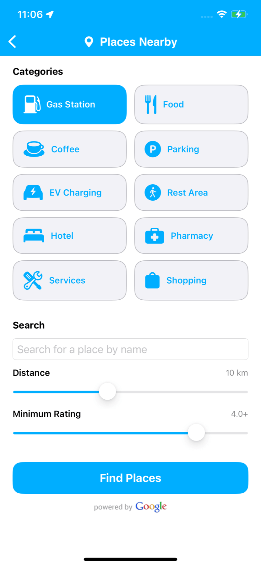 Places Nearby search categories