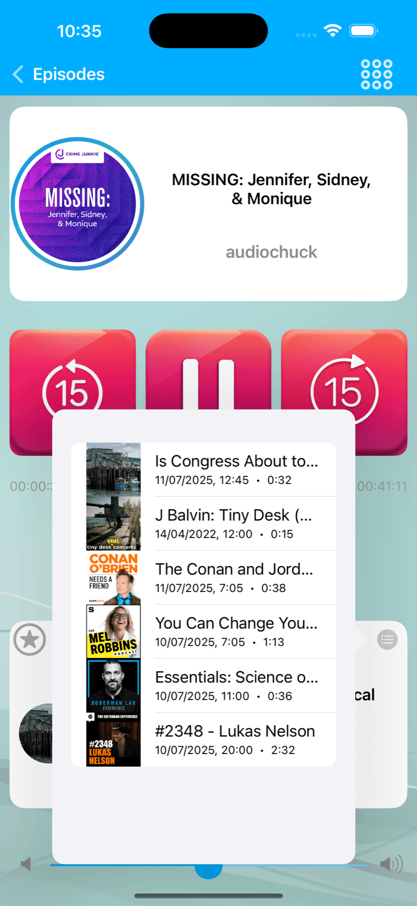 Podcast player and episode queue