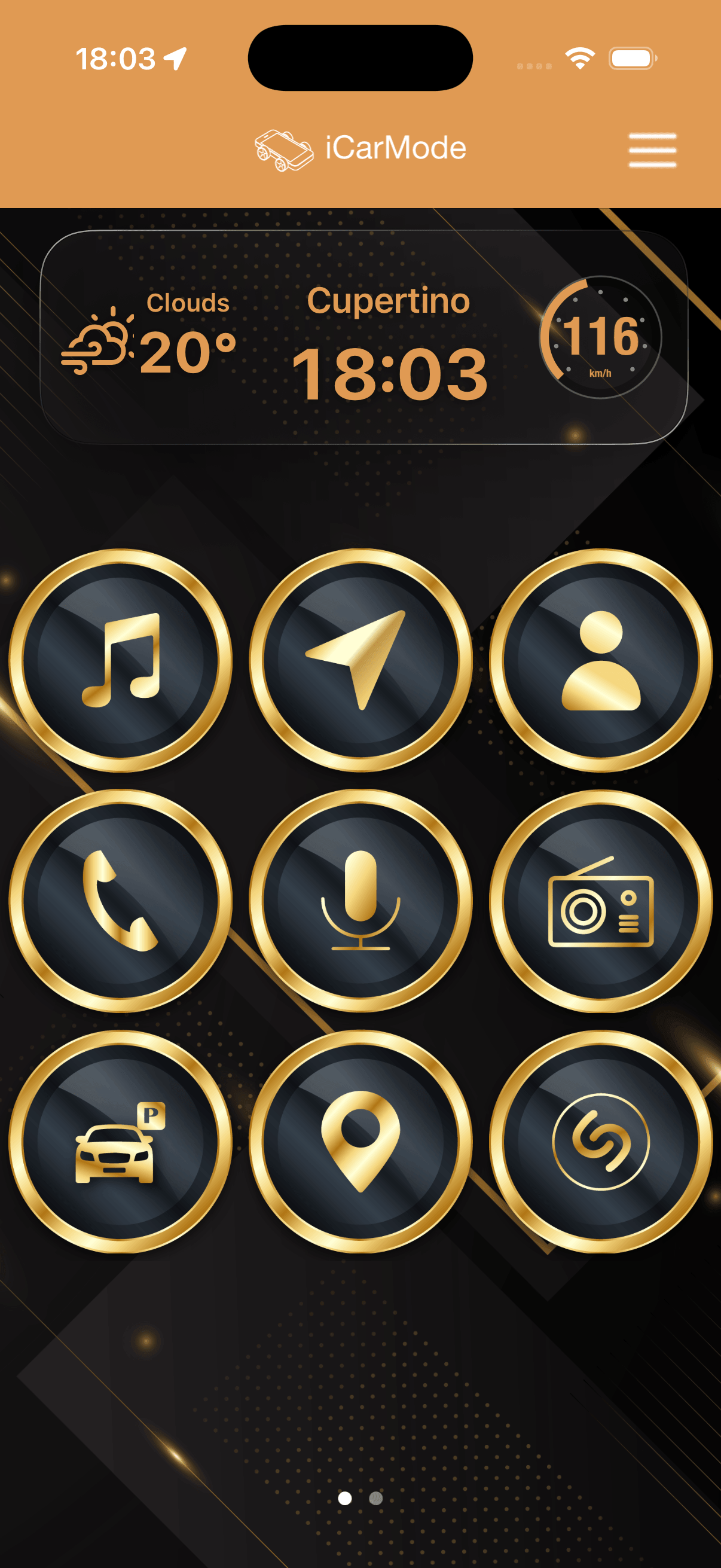 iCarMode music controls with a warm custom theme